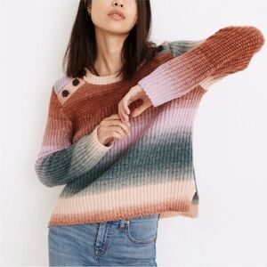 Madewell Ombre Stripe Button-Shoulder Sweater Multicolor Wool Blend Pullover (M)